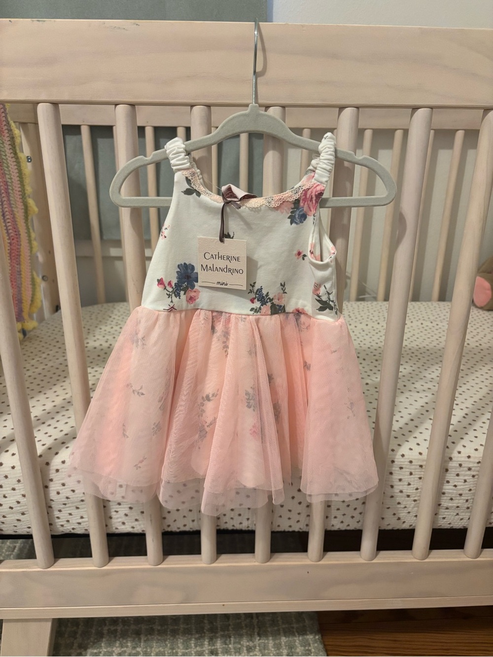Catherine Malandrino Cream Floral Dress with Pink Tulle